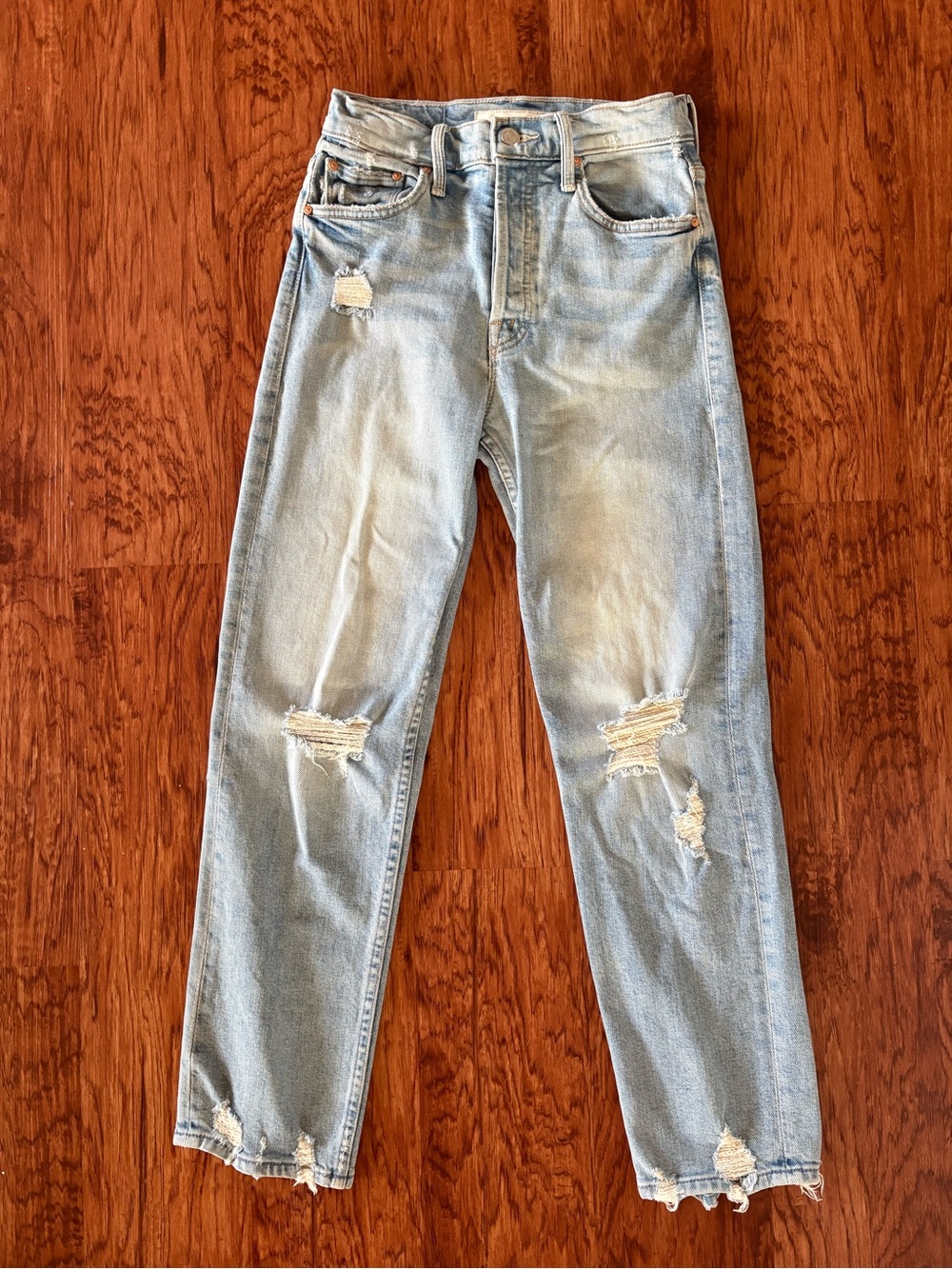 MOTHER Light Blue Denim Jeans with White Leather Patch
